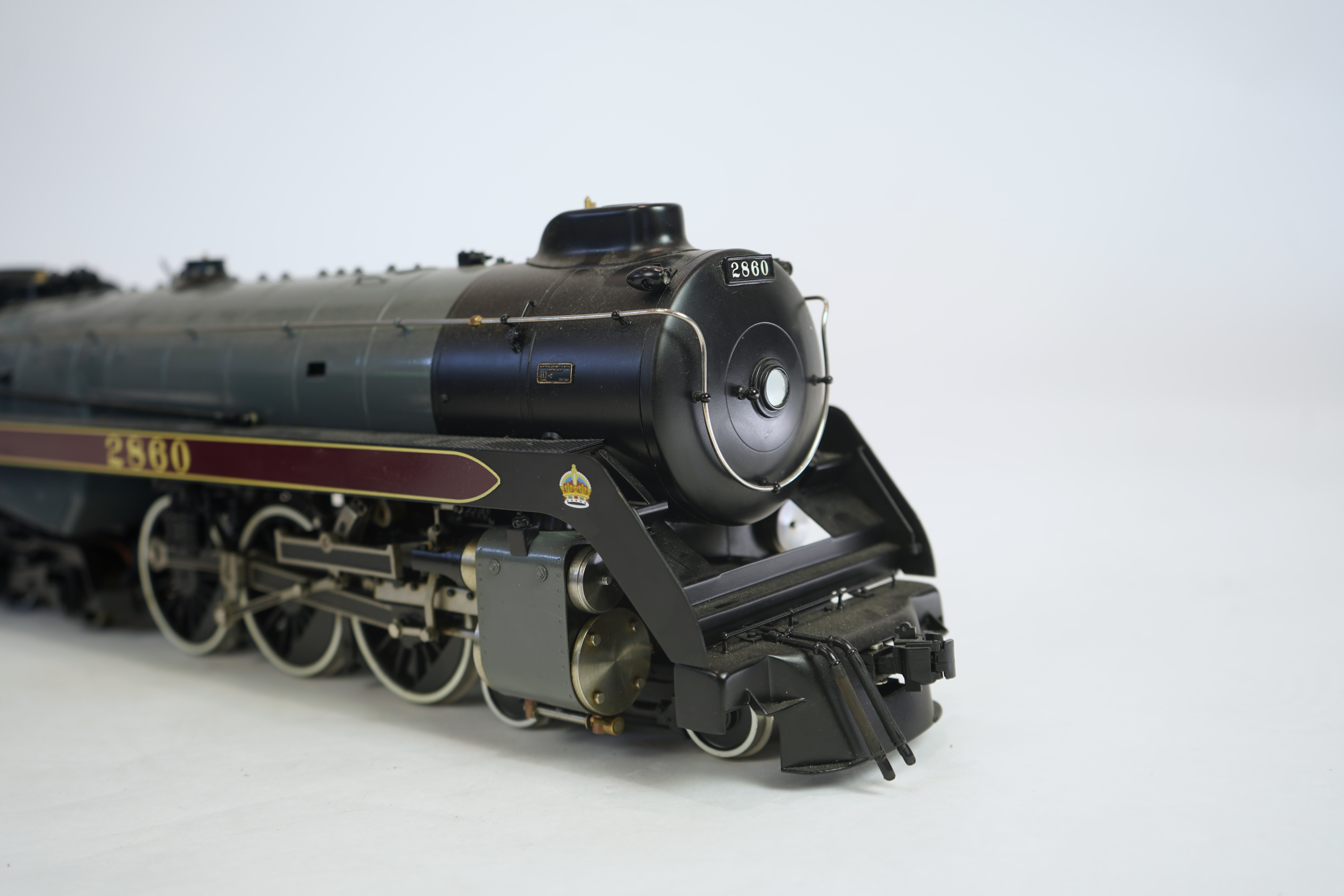 A Gauge One Accucraft Models live steam model of Canadian Pacific 2860, 4-6-4 locomotive with bogie tender, spirit fired working two cylinder motion, hand pump and axle pump, etc.